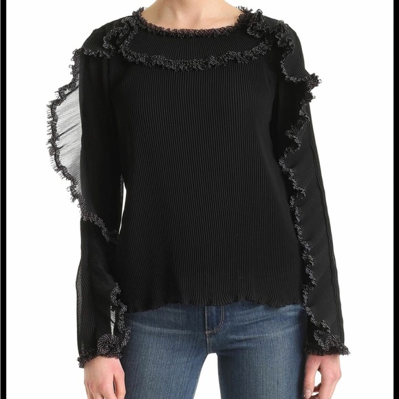 See by Chloe Ruffles Long Sleeve Top Black - Picture 1 of 8